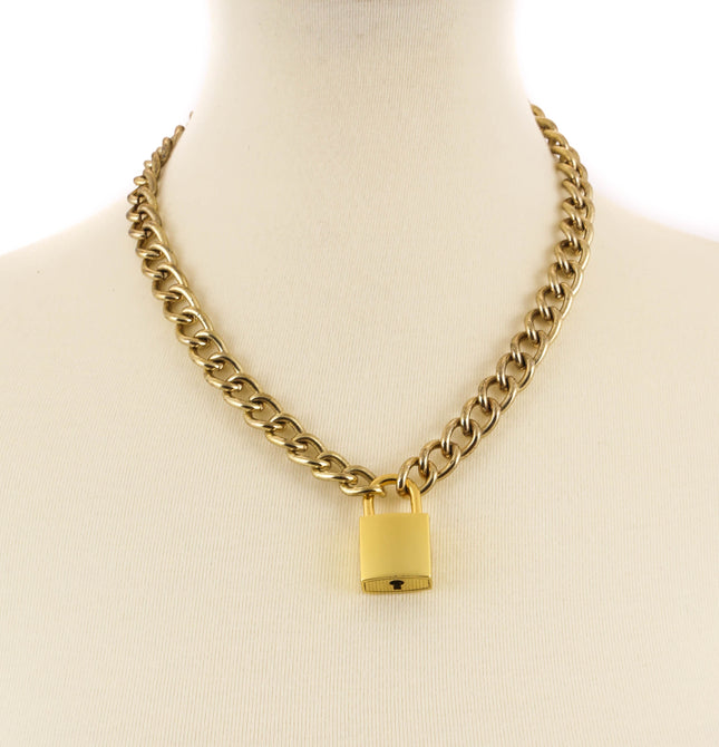 FC944G-SQ-BRS  REGULAR STEEL CHAIN PADLOCK NECKLACE