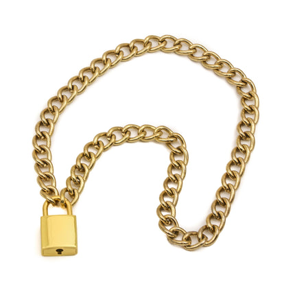 FC944G-SQ-BRS  REGULAR STEEL CHAIN PADLOCK NECKLACE
