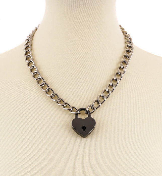 FC944HT  REGULAR STEEL CHAIN HEART PADLOCK NECKLACE