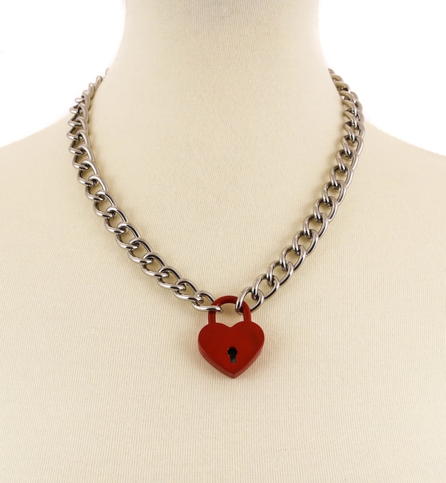 FC944HT  REGULAR STEEL CHAIN HEART PADLOCK NECKLACE