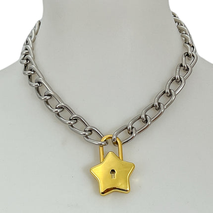 FK948 STAR CUBAN CHAIN PADLOCK NECKLACE