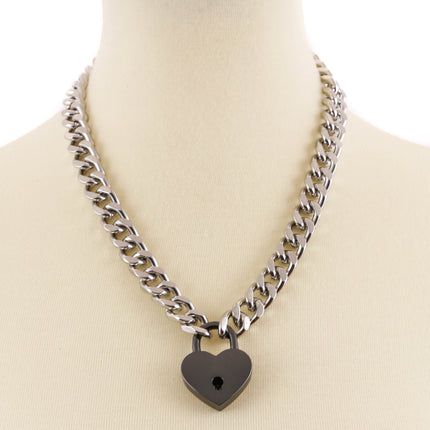 FC948HT CUBAN CHAIN HEART PADLOCK NECKLACE