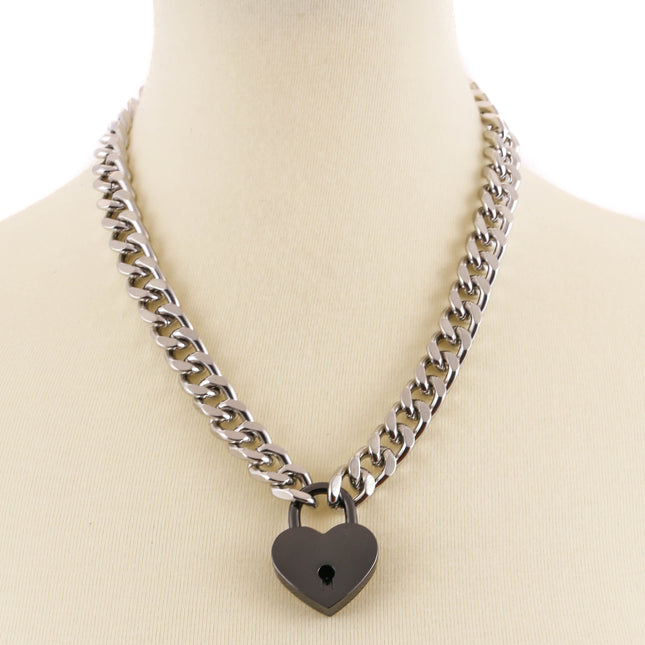 FC948HT CUBAN CHAIN HEART PADLOCK NECKLACE