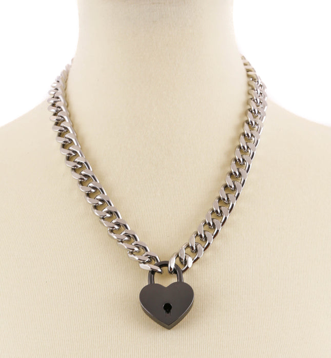 FC948HT CUBAN CHAIN HEART PADLOCK NECKLACE