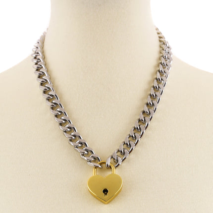 FC948HT CUBAN CHAIN HEART PADLOCK NECKLACE