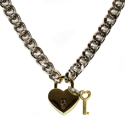 FC948HT CUBAN CHAIN HEART PADLOCK NECKLACE