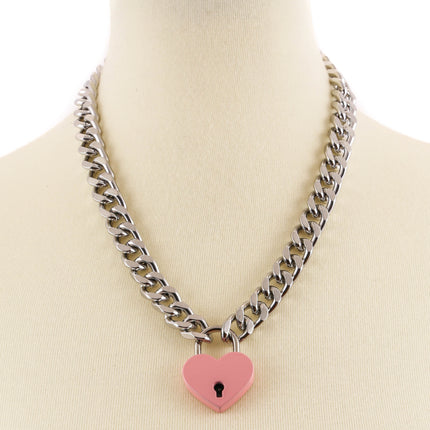 FC948HT CUBAN CHAIN HEART PADLOCK NECKLACE