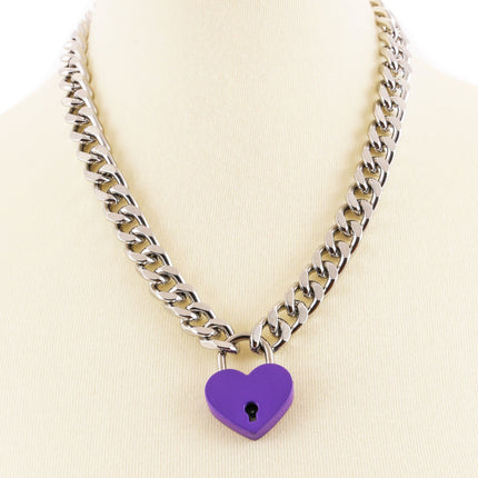 FC948HT CUBAN CHAIN HEART PADLOCK NECKLACE
