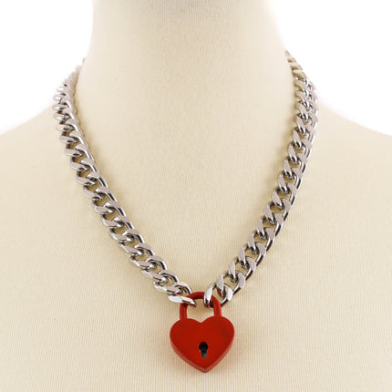 FC948HT CUBAN CHAIN HEART PADLOCK NECKLACE