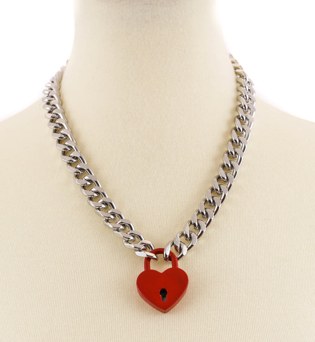 FC948HT CUBAN CHAIN HEART PADLOCK NECKLACE