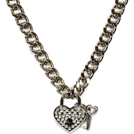 FC948HT CUBAN CHAIN HEART PADLOCK NECKLACE