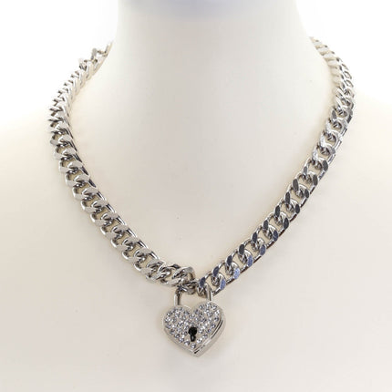 FC948HT CUBAN CHAIN HEART PADLOCK NECKLACE