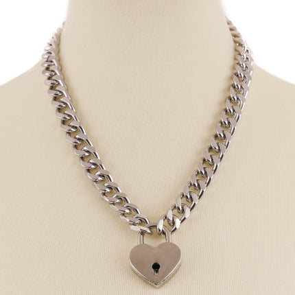 FC948HT CUBAN CHAIN HEART PADLOCK NECKLACE