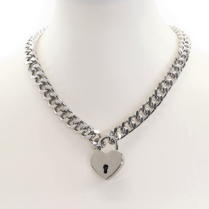 FC948HT CUBAN CHAIN HEART PADLOCK NECKLACE
