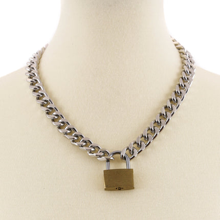 FC948SQ-BRS CUBAN CHAIN PADLOCK NECKLACE
