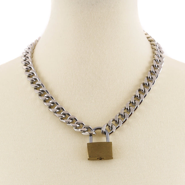 FC948SQ-BRS CUBAN CHAIN PADLOCK NECKLACE