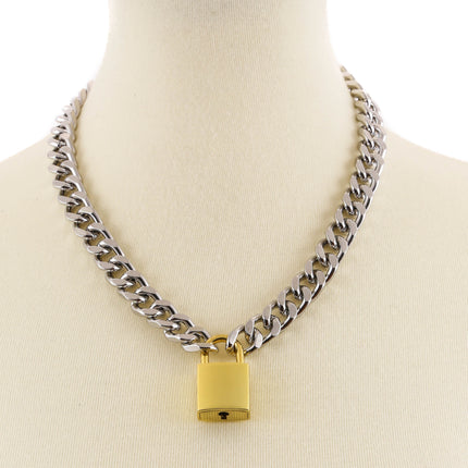 FC948SQ-BRS CUBAN CHAIN PADLOCK NECKLACE