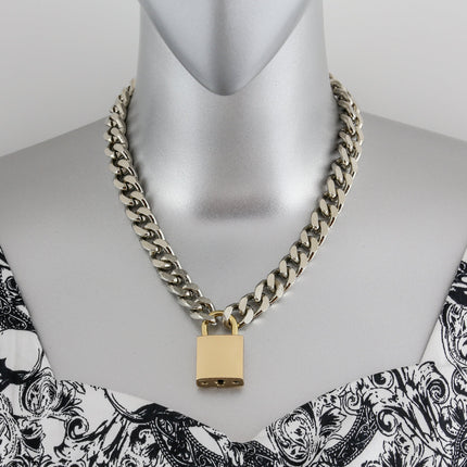 FC948SQ-BRS CUBAN CHAIN PADLOCK NECKLACE