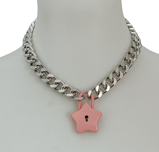 FK948 STAR CUBAN CHAIN PADLOCK NECKLACE