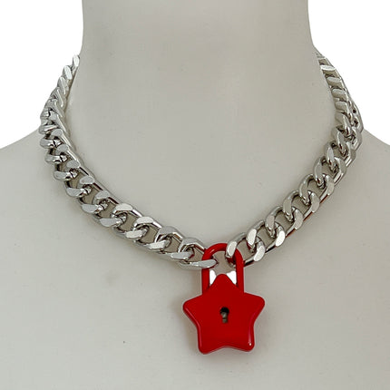FK948 STAR CUBAN CHAIN PADLOCK NECKLACE