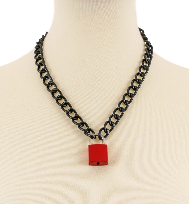 FC949SQ BLACK LIGHT ALUMINUM CHAIN PAD LOCK NECKLACE
