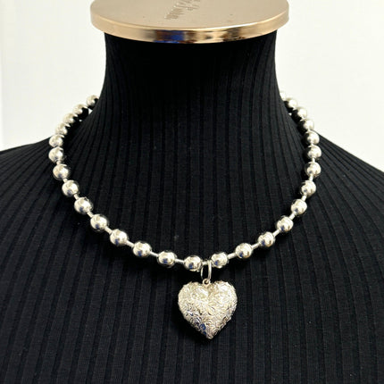 FC956EN ENGRAVED POCKET  HEART  PENDANT BALL CHAIN NECKLACE