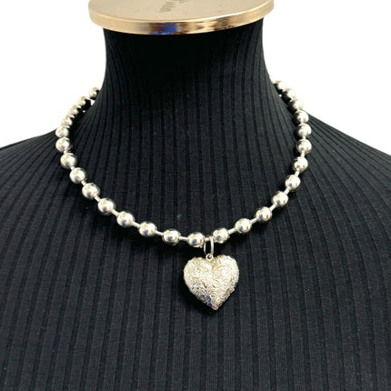 FC956EN ENGRAVED POCKET  HEART  PENDANT BALL CHAIN NECKLACE