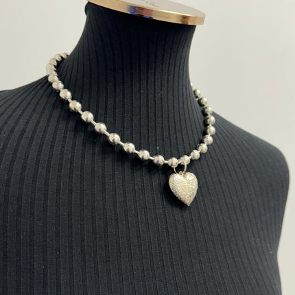 FC956EN ENGRAVED POCKET  HEART  PENDANT BALL CHAIN NECKLACE