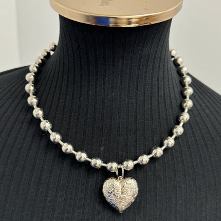 FC956EN ENGRAVED POCKET  HEART  PENDANT BALL CHAIN NECKLACE