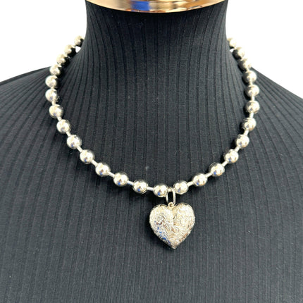 FC956EN ENGRAVED POCKET  HEART  PENDANT BALL CHAIN NECKLACE