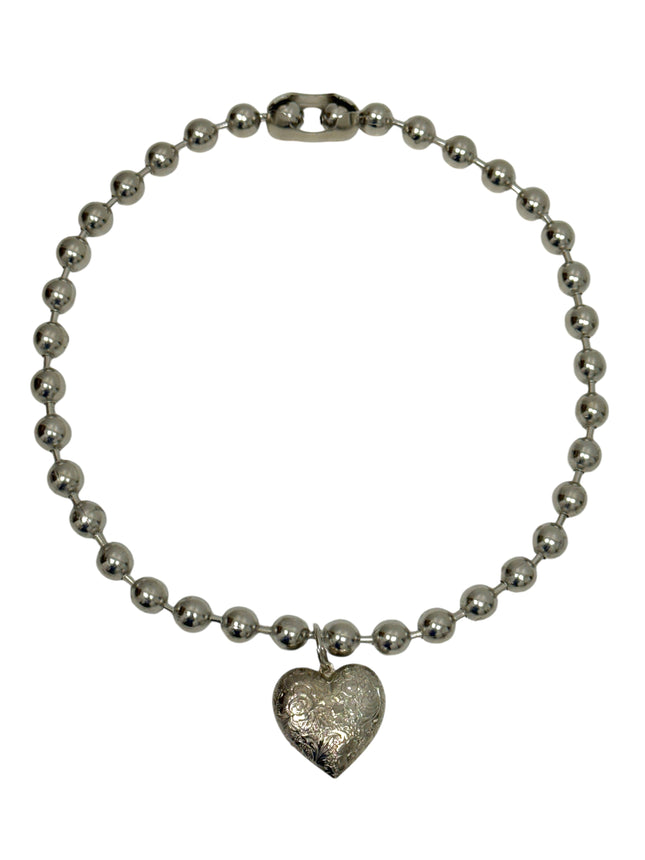 FC956EN ENGRAVED POCKET  HEART  PENDANT BALL CHAIN NECKLACE