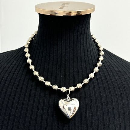 FC956PUFFY  HEART  PENDANT BALL CHAIN NECKLACE