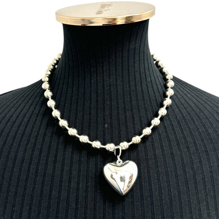 FC956PUFFY  HEART  PENDANT BALL CHAIN NECKLACE