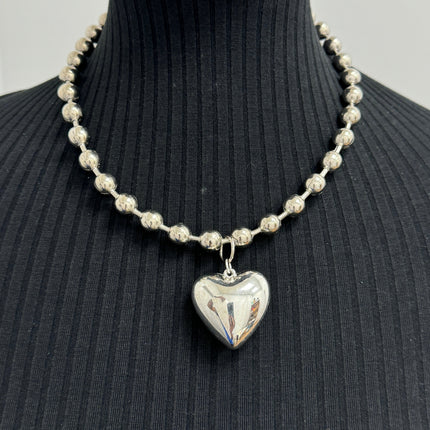 FC956PUFFY  HEART  PENDANT BALL CHAIN NECKLACE