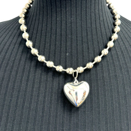 FC956PUFFY  HEART  PENDANT BALL CHAIN NECKLACE