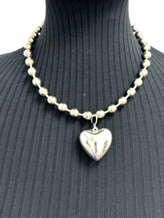 FC956PUFFY  HEART  PENDANT BALL CHAIN NECKLACE