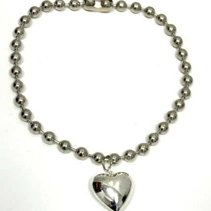 FC956PUFFY  HEART  PENDANT BALL CHAIN NECKLACE