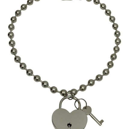 FC956HT-SIL-L  JUMBO 2"  LOCK HEART PENDANT BALL CHAIN NECKLACE