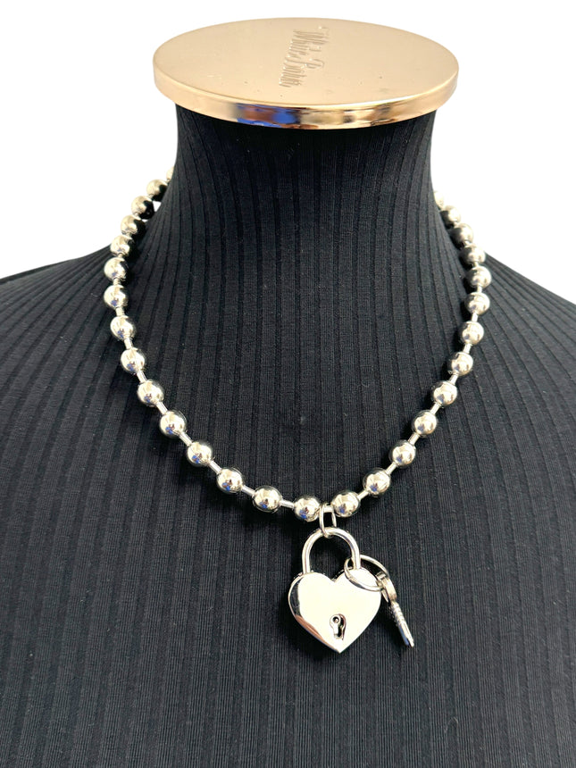 FC956HT BALL CHAIN HEART PADLOCK NECKLACE