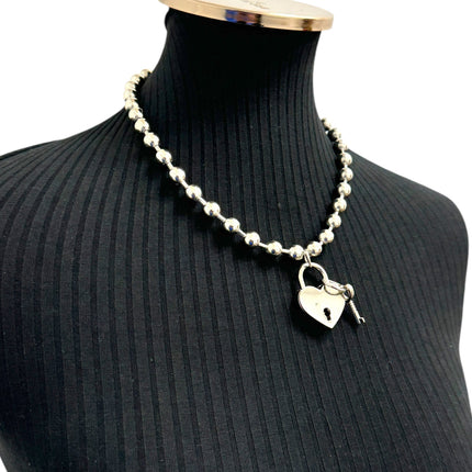 FC956HT-SIL LOCK HEART PENDANT BALL CHAIN NECKLACE