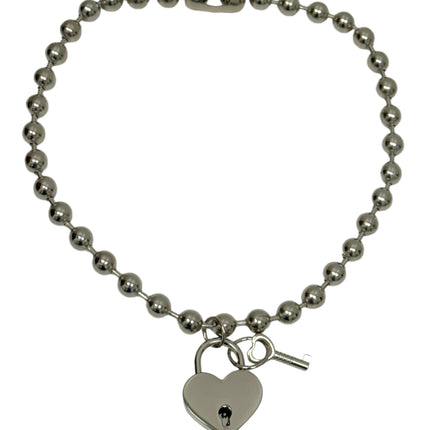 FC956HT-SIL LOCK HEART PENDANT BALL CHAIN NECKLACE