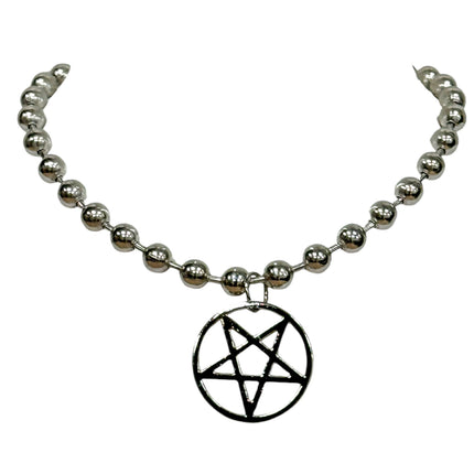 FC956PENTA-L  LARGE SILVER PENTAGRAM BALL CHAIN NECKALCE