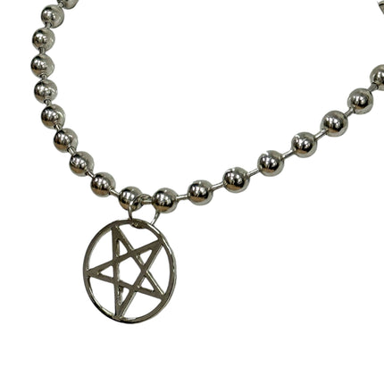 FC956PENTA-L  LARGE SILVER PENTAGRAM BALL CHAIN NECKALCE