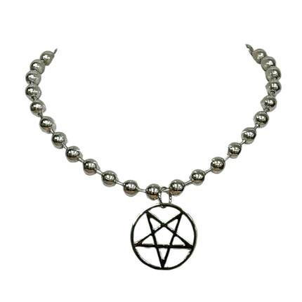FC956PENTA-M  1" SILVER PENTAGRAM BALL CHAIN NECKALCE
