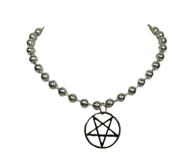 FC956PENTA-M  1" SILVER PENTAGRAM BALL CHAIN NECKALCE