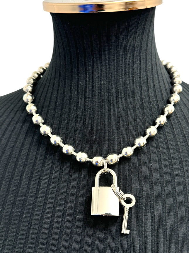 FC956SQ-SIL PADLOCK PENDANT BALL CHAIN NECKLACE