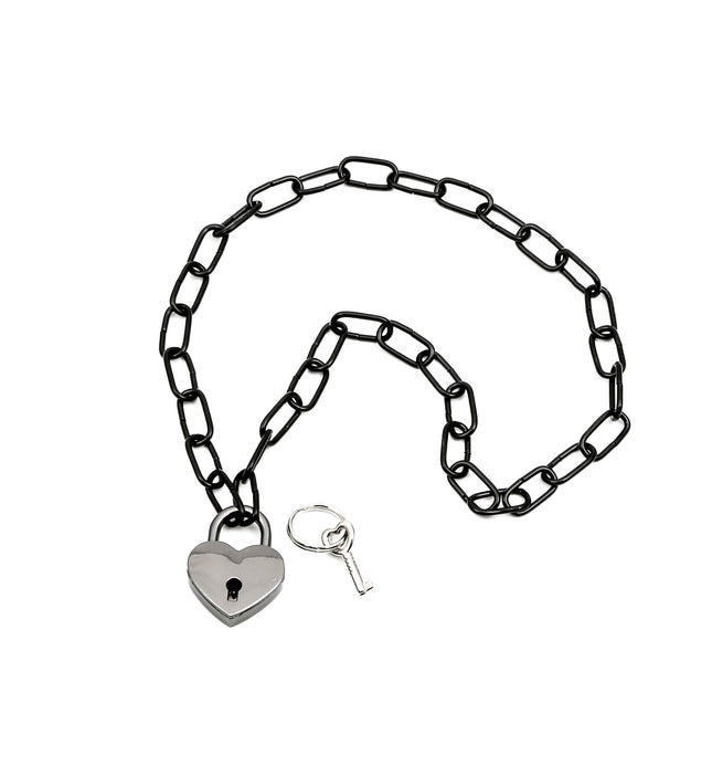 FC962HT BLACK SQUARE CHAIN HEART LOCK PENDANT WITH KEYS