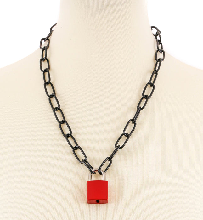 FC962SQ BLACK SQUARE CHAIN SQUARE LOCK PENDANT WITH KEYS