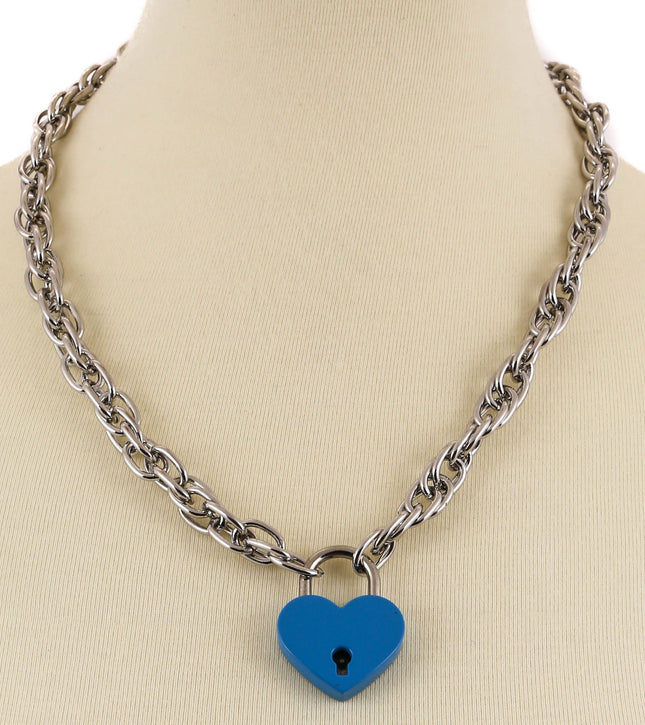 FC964HT ROPE LINK CHAIN HEART LOCK PENDANT WITH KEYS