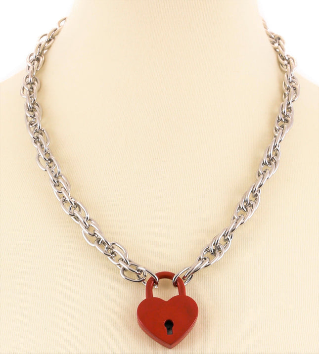 FC964HT ROPE LINK CHAIN HEART LOCK PENDANT WITH KEYS